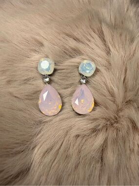 Blush Opal Teardrop Dangle Earrings with Sparkling Accents